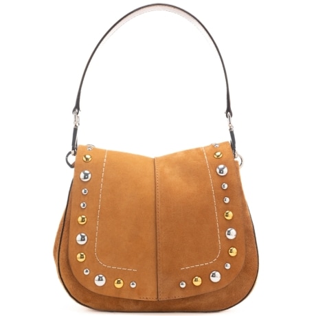 borsa da donna helena in vera pelle scamosciata con borchie in metallo sulla parte frontale caramello