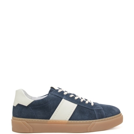 sneakers da uomo in suede con inserti in pelle a contrasto colore blu navy