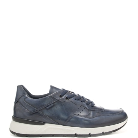 sneakers da uomo in vera pelle con inserti a contrasto blu navy 