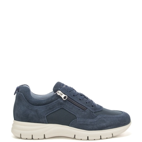 sneakers da uomo in tessuto e suede con zip laterale blu navy