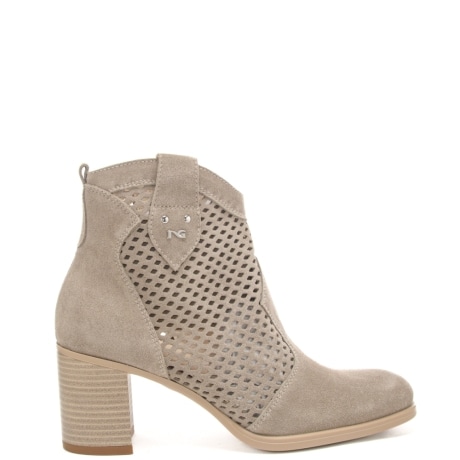 stivaletti bassi da donna con tomaia in suede traforata beige 
