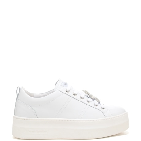 sneakers da donna con maxi charm floreale sul davanti bianche 