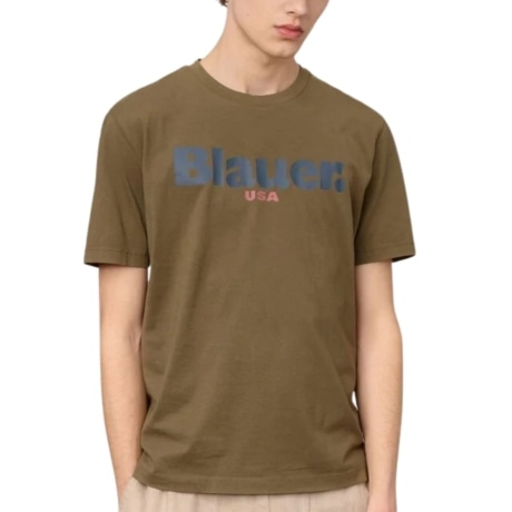 t-shirt da uomo ERNST in cotone con maxi logo lettering a contrasto stampato sul davanti marrone