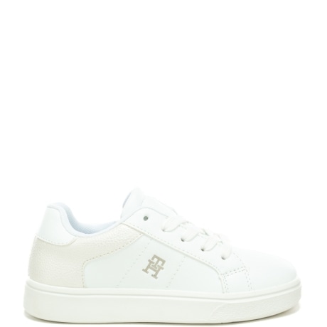 sneakers da bambina con inserti a contrasto e zip interna bianche 