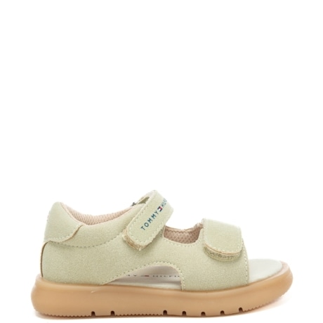sandali da bambino in suede con logo lettering stampato sul davanti beige 