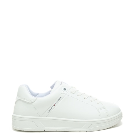 sneakers da bambino con mini logo lettering stampato sulla parte esterna della tomaia bianche 