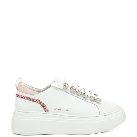 sneakers da donna BICE con inserti in glitter e maxi strass bianco rosa