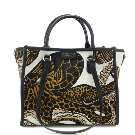 shopping bag da donna in vera pelle e tessuto intrecciato a fantasia octopus