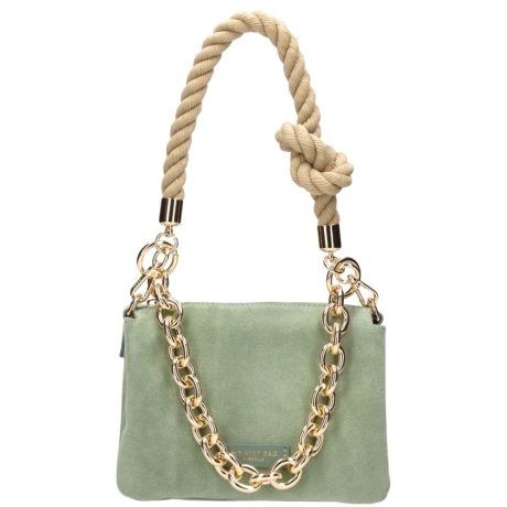 borsa a spalla da donna in vera pelle suede con manico in catena e corda intrecciata cielo
