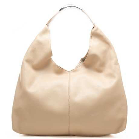 borsa a spalla da donna in vera pelle martellata con spallina in metallo beige 