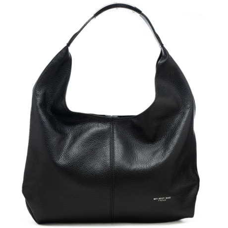 borsa a spalla da donna in vera pelle martellata con spallina in metallo nera