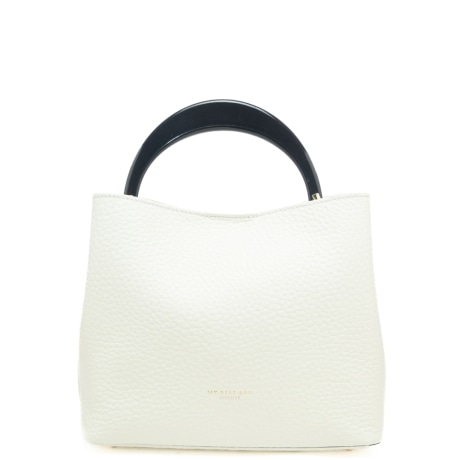 borsa a mano da donna in  vera pelle martellata con manico rigido a contrasto colore bianca 