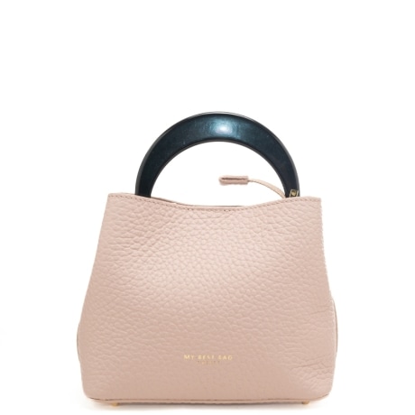 borsa a mano piccola da donna in vera pelle martellata con manico rigido a contrasto colore camelia