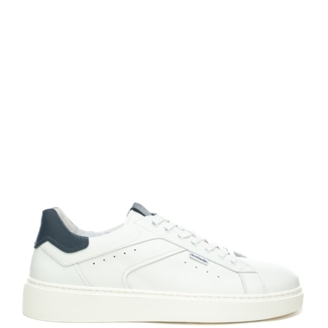 sneakers da uomo in vera pelle con finitura liscia e inserto a contrasto colore bianco blu navy