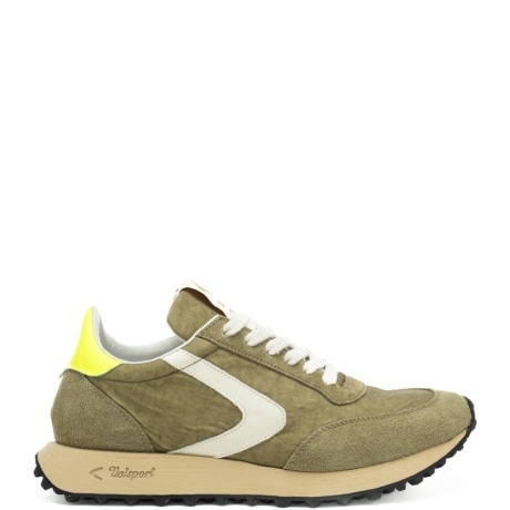 sneakers da uomo start con inserti in suede a contrasto colore fluo verde oliva