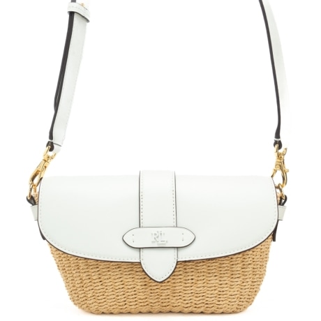 borsa a tracolla da donna in pelle e rafia intrecciata bianco naturale 
