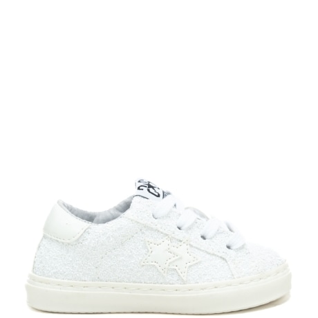 sneakers da bambina LOW con tomaia con glitter ton sur ton all over bianche
