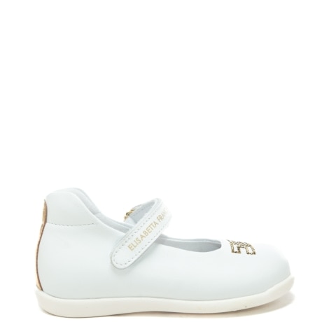 scarpe ballerina da bambina con logo con strass sul davanti bianco oro