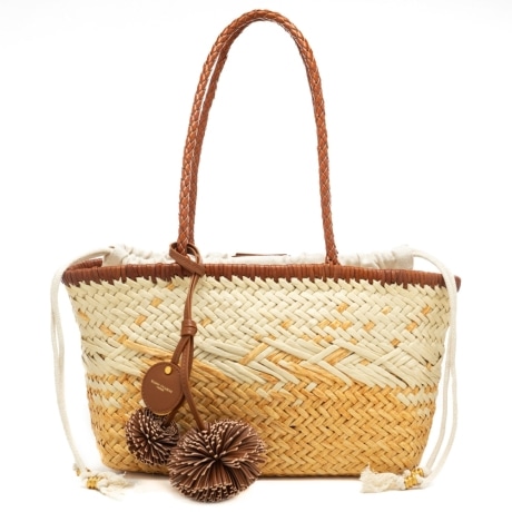 borsa da donna paloma in pelle e rafia intrecciata naturale 