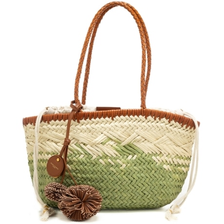 borsa da donna paloma in pelle e rafia intrecciata verde chiaro 