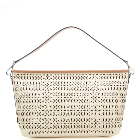 borsa da donna mashup in canvas laserato panna corda 