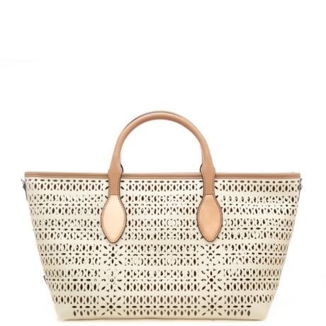 borsa grande da donna mashup in canvas laserato panna corda 