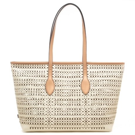shopping bag da donna mashup in canvas laserato panna corda 