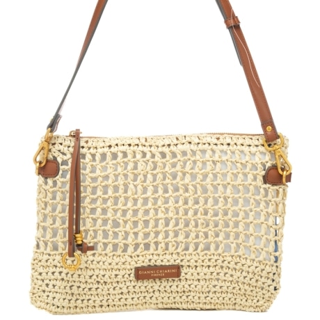 pochette da donna nefeli in rafia intrecciata con dettagli in cuoio corda 