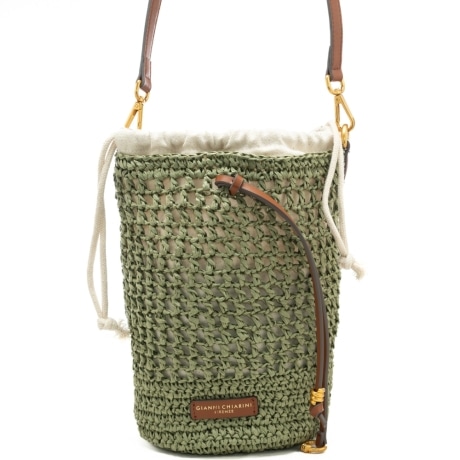 borsa da donna nefeli in rafia intrecciata con sacca interna con coulisse verde