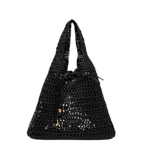 borsa tote da donna nefeli in rafia intrecciata nera 