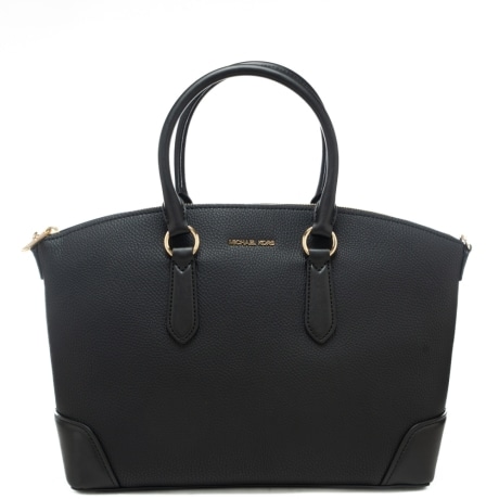 borsa a mano grande da donna con logo lettering in metallo sul davanti nera