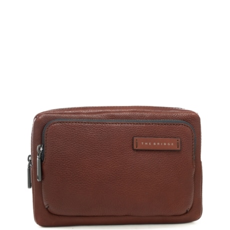 pochette da uomo in vera pelle con tasca esterna con zip cuoio