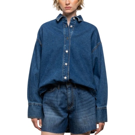 camicia da donna cassandra con vestibilità oversize in denim scuro 