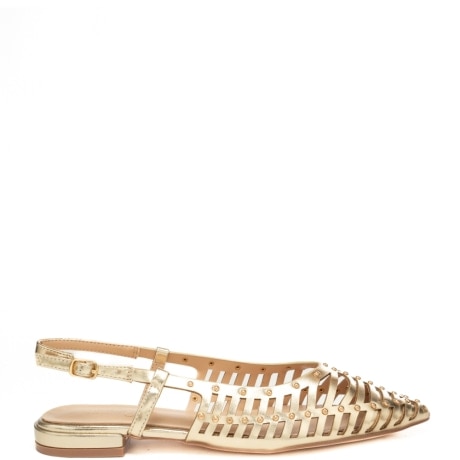 slingback bassi da donna con tomaia laminata traforata e borchie platino