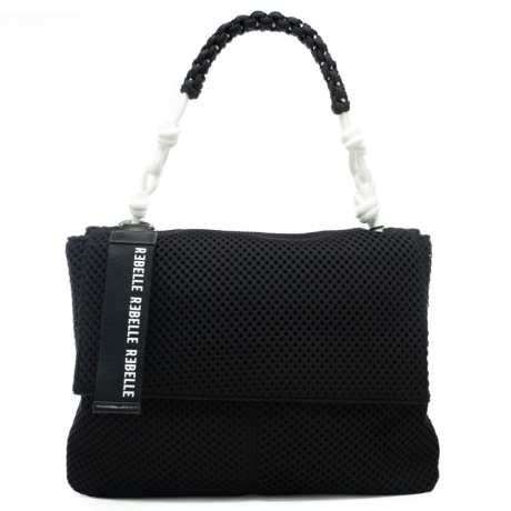 borsa a spalla da donna lampetra net in tessuto traforato nera 