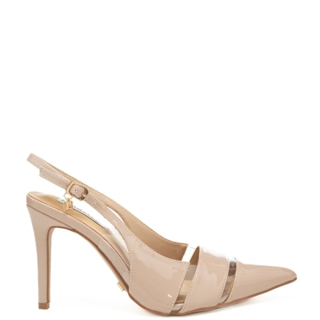 scarpe alte da donna con inserti in silicone trasparente e tacco a punta nude
