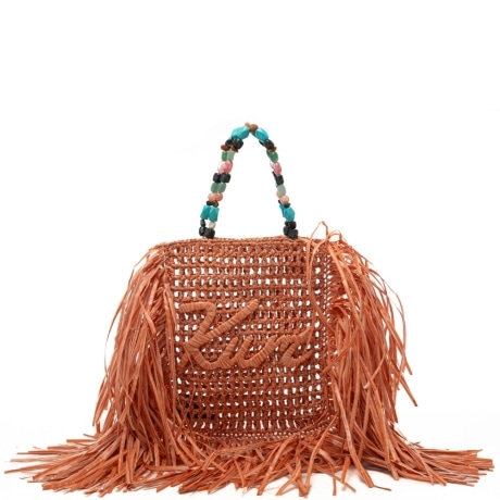borsa da donna KENSINGTON MINI con frange e logo lettering ricamato ton sur ton sul davanti arancio