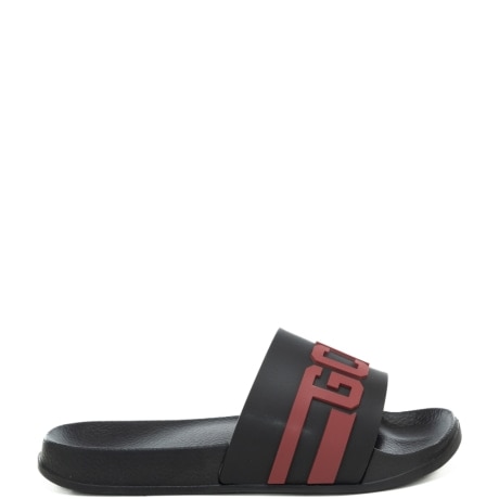 ciabatte da bambino con logo lettering a contrasto colore rosso nero