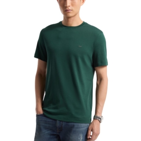t-shirt da uomo sleek mk crew con logo monogram cucito ton sur ton sul davanti  verde
