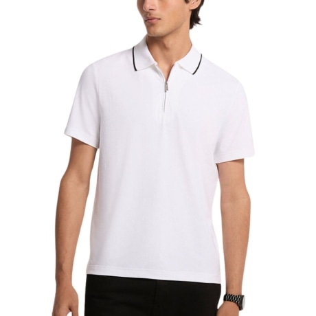 POLO da uomo con zip frontale e profili del colletto a contrasto colore bianca