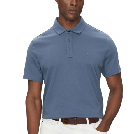 POLO da uomo modello classico con logo monogram cucito ton sur ton sul davanti blu