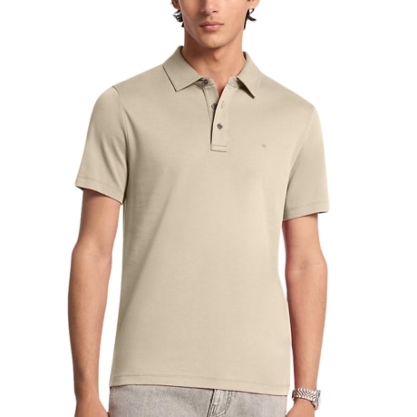 polo da uomo modello classico con logo monogram cucito ton sur ton sul davanti  beige
