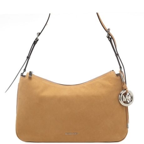 Borsa a spalla da donna in vera pelle con dettagli argento cammello
