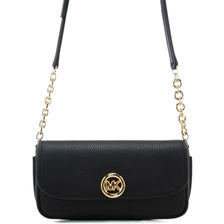 borsa a tracolla da donna in vera pelle martellata con logo monogram in metallo sul davanti nera 