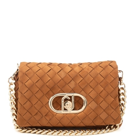 borsa a tracolla da donna con suede intrecciato a quadri mattone
