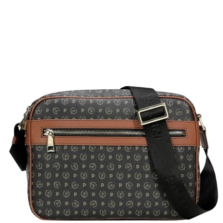 borsa a spalla donna heritage con doppia cerniera e tracolla nero marrone