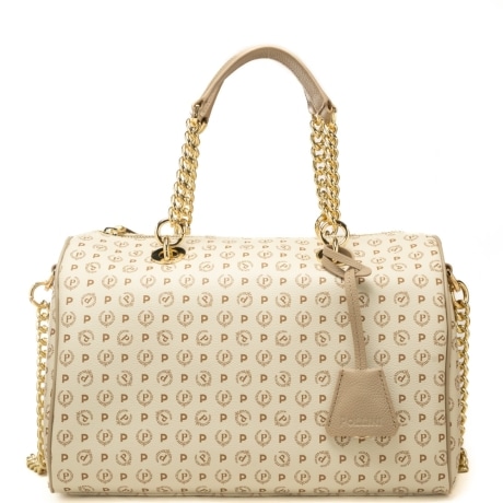 borsa da donna con doppio manico e tracolla in catena con spallina avorio ghiaccio 