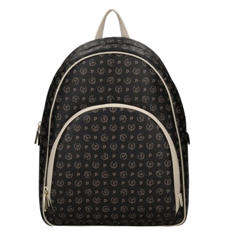 zaino da donna con stampa pattern heritage e tasca esterna con zip nero avorio