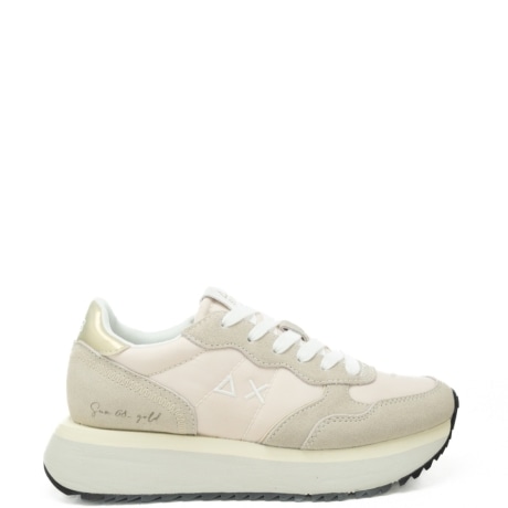 sneakers da donna BIG ALLY GOLD con inserti in suede bianco panna 