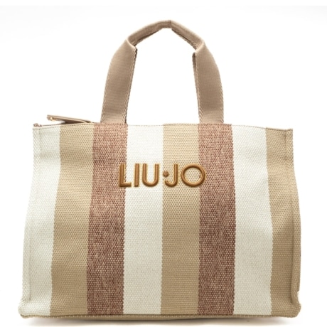 borsa tote da donna con stampa a fantasia a righe a contrasto colore sabbia